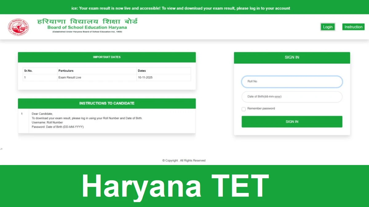 Haryana TET Result 2025 - Direct Link to Download Result PDF Here Haryana TET