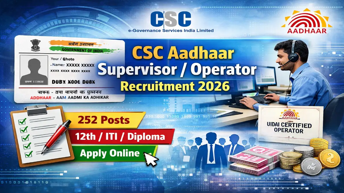 Aadhaar Supervisor/Operator Recruitment 2026 – Online Form 252 Posts Aadhaar Recruitment 2026