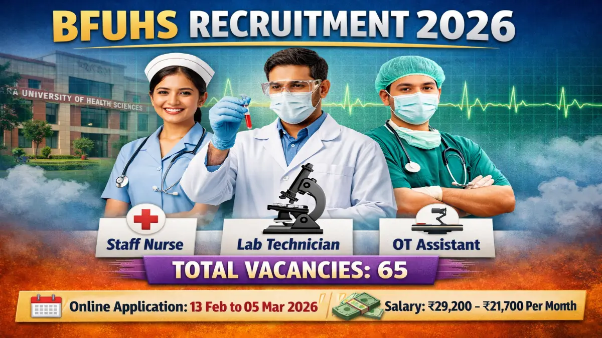 BFUHS Recruitment 2026 – Apply Online Staff Nurse, MLT and Other 65 Posts BFUHS Staff Nurse, MLT & OT Assistant Recruitment 2026