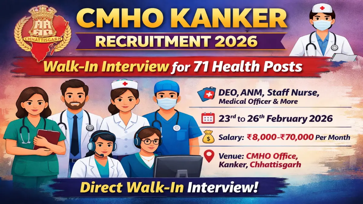 CMHO Kanker Recruitment 2026 Out – Walk in DEO, ANM 71 Posts CMHO Kanker Jobs 2026