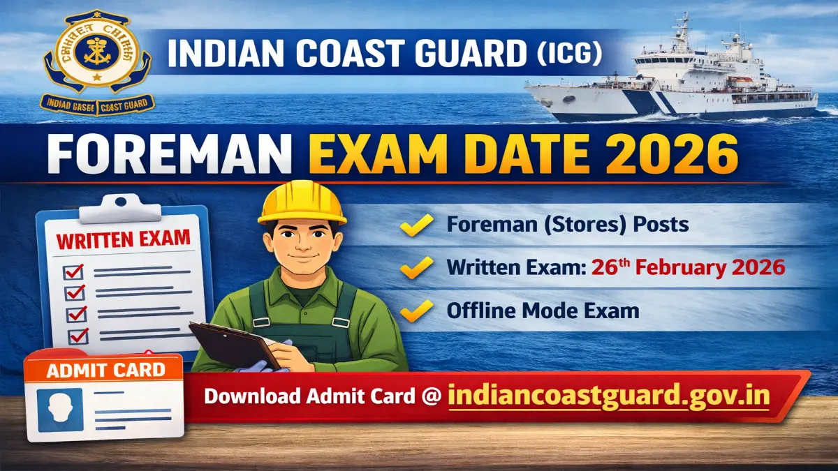 Indian Coast Guard Foreman Exam Date 2026 Out Check Details Coast Guard Foreman Exam Date 2026