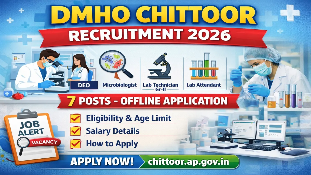 DMHO Chittoor Recruitment 2026 – Apply Now DEO, Lab Attendant 07 Posts DMHO Chittoor Jobs 2026