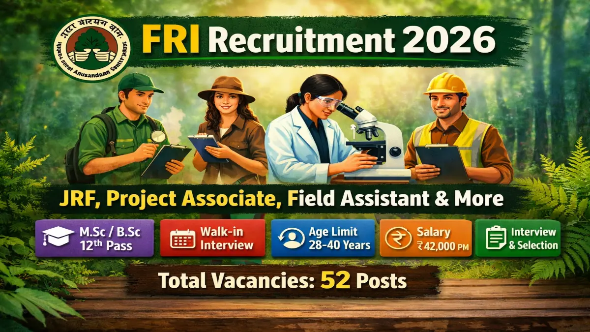 Forest Research Institute Recruitment 2026 – Walk in JRF, Field Assistant 52 Posts FRI JRF & Other Posts Recruitment 2026