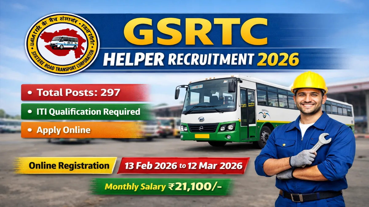 GSRTC Helper Recruitment 2026 Notification For Apply Online 297 Posts GSRTC Recruitment 2026