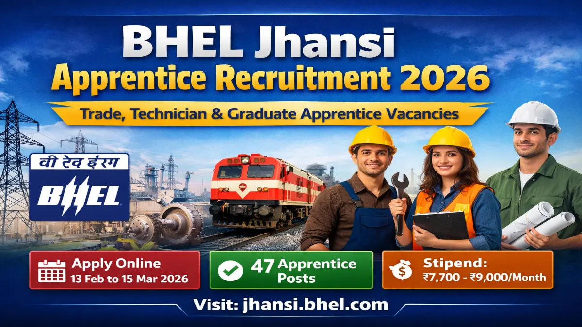 BHEL Jhansi Apprentice Recruitment 2026 For Apply Online 47 Posts HEL Jhansi Apprentice Recruitment 2026