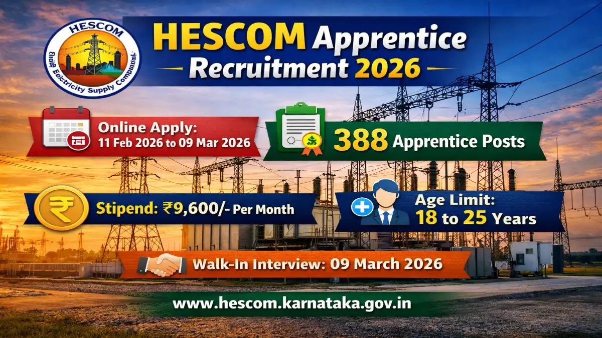 HESCOM Apprentice Recruitment 2026 – Apply Online Form 388 Posts HESCOM Apprentice Recruitment 2026