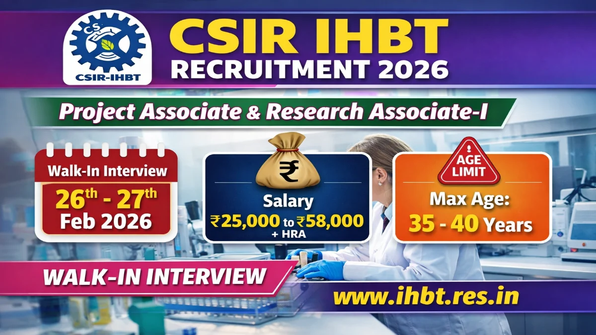 CSIR IHBT Recruitment 2026 – Walk In Interview Project Associate, RA I 05 Posts IHBT Project Associate & Research Associate-I Recruitment 2026