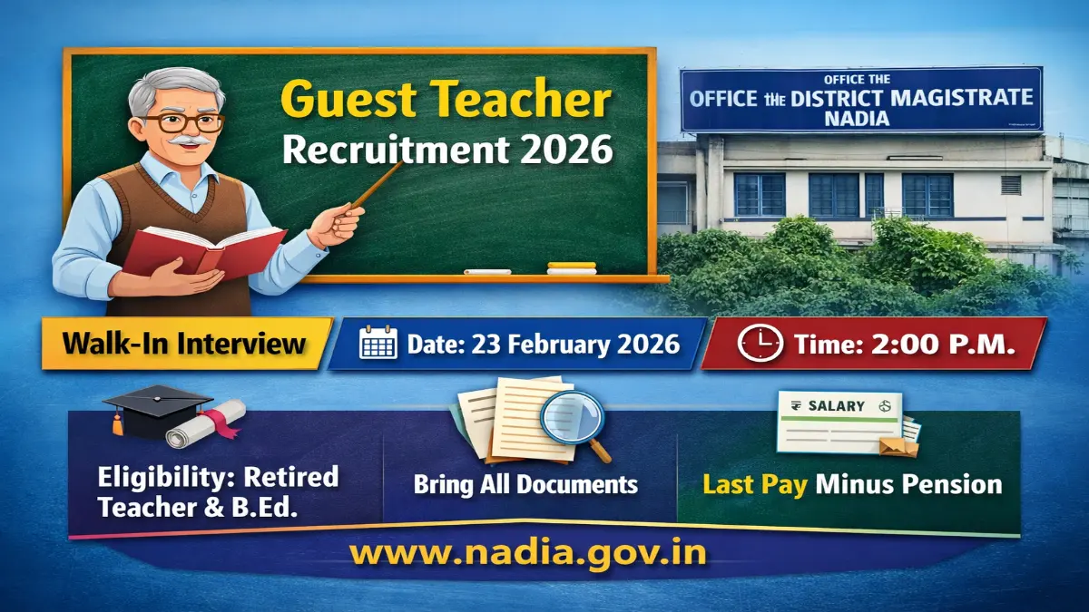 District Magistrate Office Nadia Guest Teacher Recruitment 2026 – Walk in Interview Nadia Guest Teacher Recruitment 2026