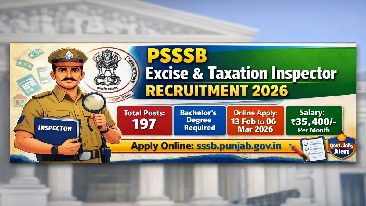 PSSSB Excise and Taxation Inspector Recruitment 2026 – Online Apply 197 Posts PSSSB Excise and Taxation Inspector Recruitment 2026