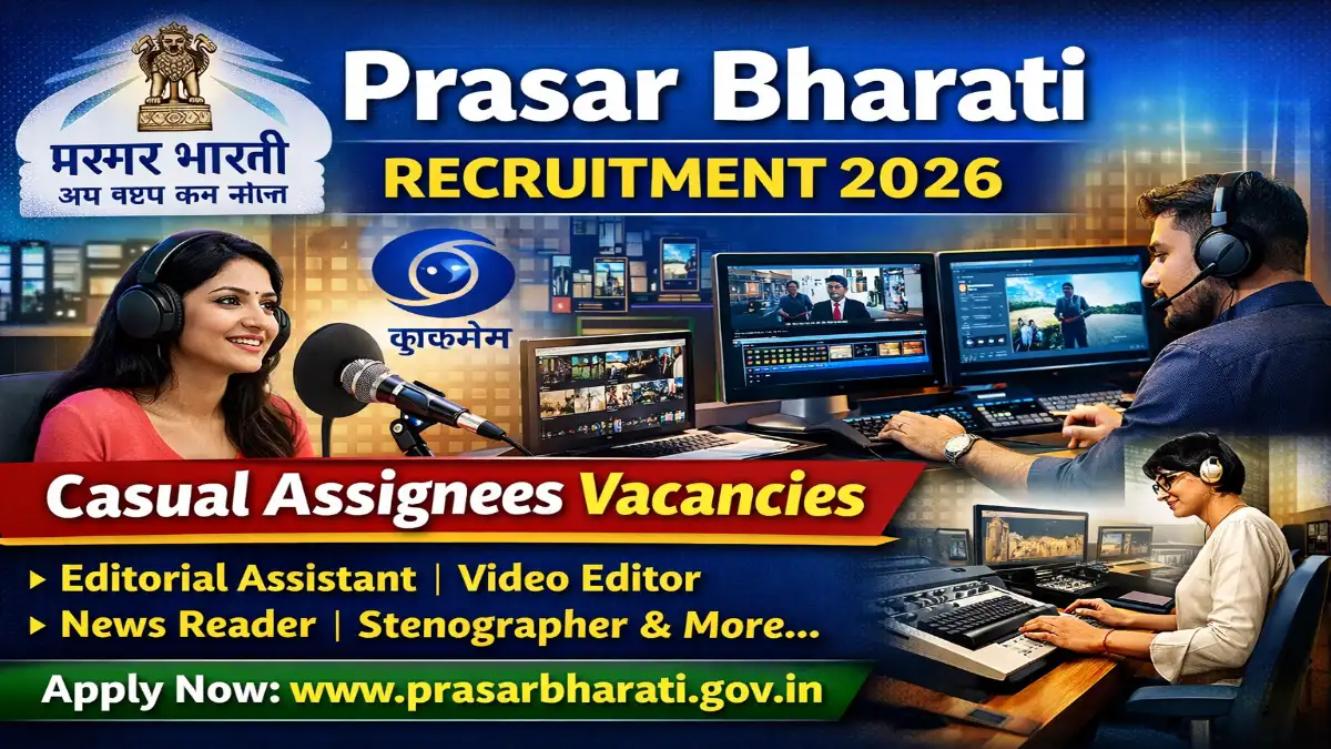 Prasar Bharati Recruitment 2026 – Offline Form Stenographer, CG Operator and More Posts Prasar Bharati Jobs 2026