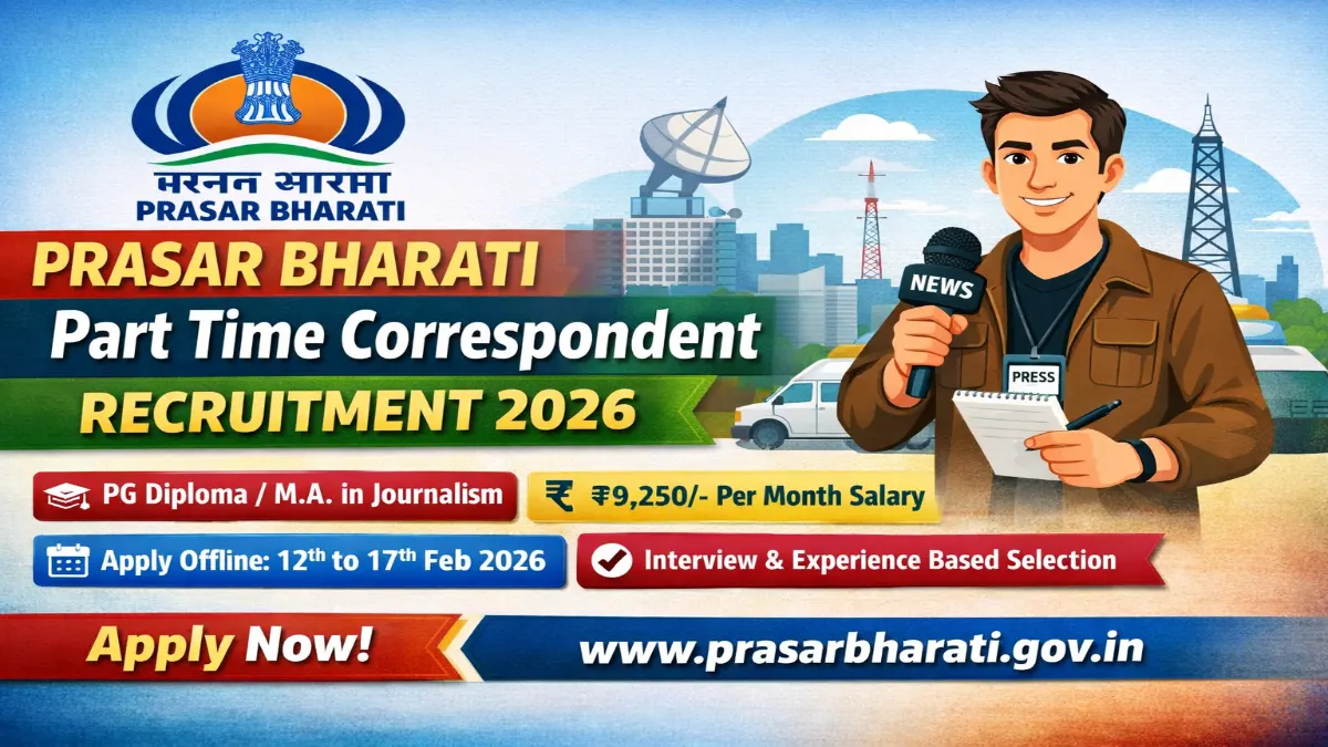 Prasar Bharati Part Time Correspondent Recruitment 2026 – Application Form Prasar Bharati Part Time Correspondent Recruitment 2026