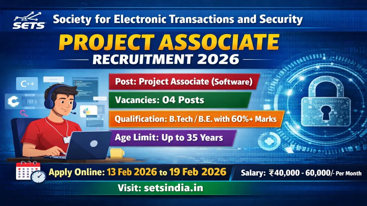 SETS Project Associate Recruitment 2026 For 04 Posts Apply Online SETS Recruitment 2026